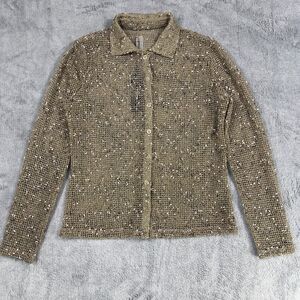 Fashion Nova Cover Up Net Top Button-Up Women's S Playa Vista Shimmer  Brown